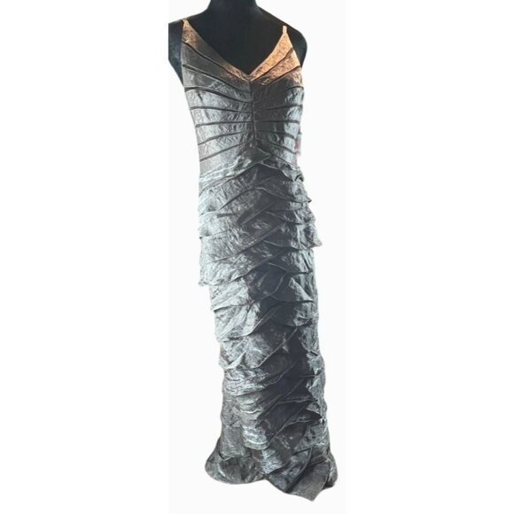 Adrianna Papell Ruched Metallic Gown Dress Size 8 Mermaid Retro Glam Fairy Goth - Picture 3 of 9